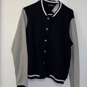 Plus size 1X black gray crop letterman jacket